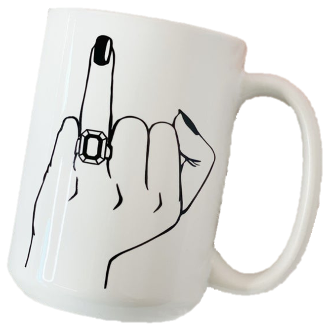 engagement ring mug, finger engagement ring mug, fiance mug, fiancee mug, finger up mug, engagement coffee mug